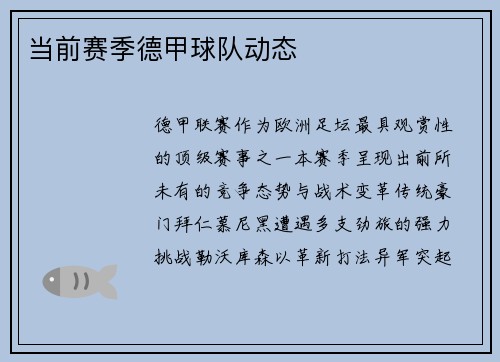 当前赛季德甲球队动态